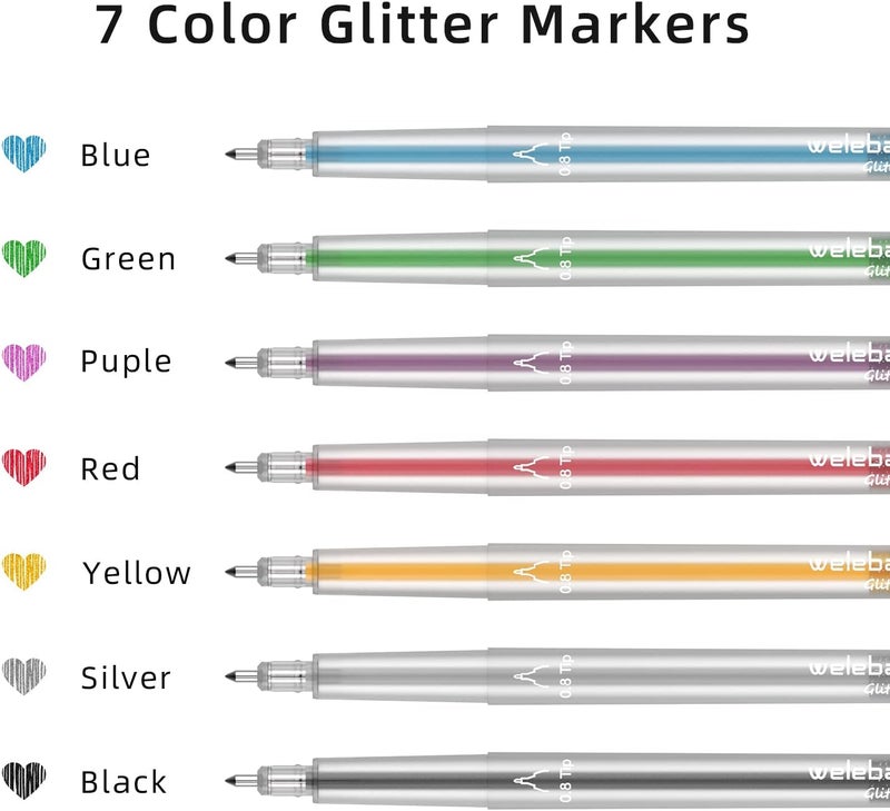 welebar Glitter Gel Pen Set Compatible with Cricut Maker 3/Maker 4/Maker/Explore 3/Explore 4/Air 2/Air, 0.8 Tip Glitter Pen Set of 7 Pack Medium Point Pen, Writing, Drawing, Invitations, Cards - Image 5